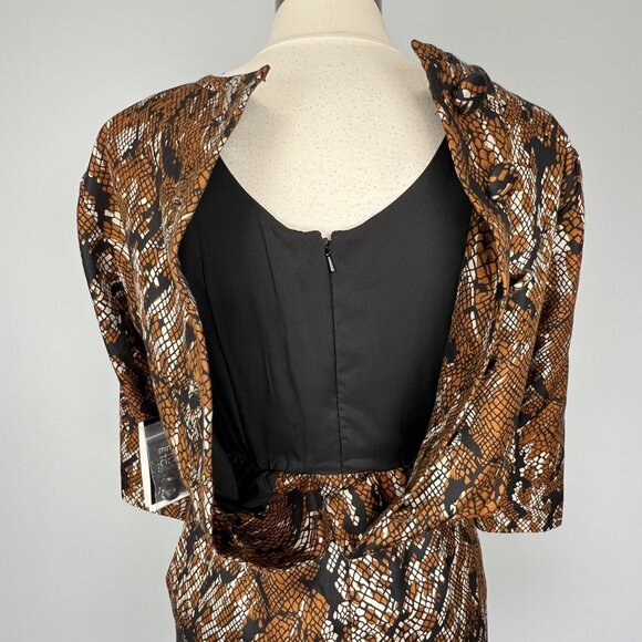 Etcetera Womens Python Print Dress Brown Black Silk Wool Bow Detail Size 2 - Picture 11 of 15